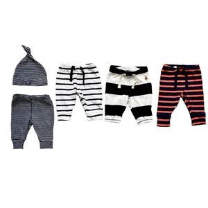Baby Gap Baby Boy Infant Bundle of 4 Cotton Pull-On Pants & 1 Hat. 0-3 Months.